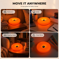 Lampu Meja LED Desain Sederhana Dua Fungsi dengan Baterai 1800mah Terpasang, Dapat Diisi Ulang via USB 5W, Peredupan Tanpa Tingkat, Bentuk Donat Plastik