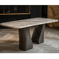Nouvelles conceptions de table à manger carrée moderne en marbre brun, ensembles de salle à manger avec 8 chaises, meubles de luxe écologiques