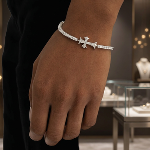 <b>Silver</b> Color Cross Diamond <b>Bracelet</b> Bangle Cubic Open <b>Cuff</b> Jewelry for unisex Party Wear - Product Image 3