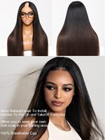 Perruque demi-tête Yaki en cheveux humains brésiliens vierges, 26 pouces, brun châtain, HD, sans colle, à clips, bord sans couture, sans démarcation, pour débutantes