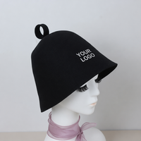 Chapeau de sauna en feutre de laine noir avec logo personnalisé, boucle de suspension, pour une utilisation rafraîchissante et respirante en hammam, soin des cheveux