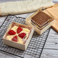 Boîte à gâteaux Bento transparente jetable de 4 pouces Papier enduit Emballage de cuisson en bois pour desserts avec stratification mate pour usage alimentaire