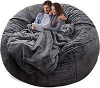 Housse de pouf géant de luxe en velours 2-en-1 de 7 pieds, taille adulte, sans rembourrage, gris, pour fauteuil ergonomique de gamer et chaise longue XXL