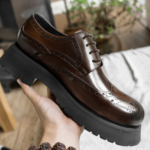 Zapatos Oxford de Vestir para Hombre, Negros, de Cuero Genuino, con Punta Redonda, Cordones, Aumentan la Estatura, Suela de Goma, para Todas las Temporadas, Estilo Profesional - Product Image 3