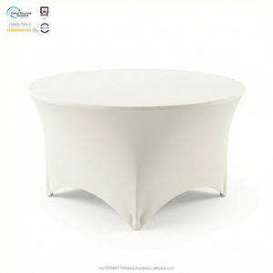 Funda de mesa elástica reutilizable negra de 8 pies con arco frontal de spandex, impermeable, ecológica y personalizable para altavoz - Product Image 1