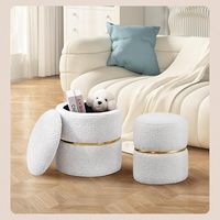 Pouf de rangement rond en fausse fourrure Lot de 2 tabourets de toilette rembourrés Repose-pieds avec siège tufté doux pour salon chambre