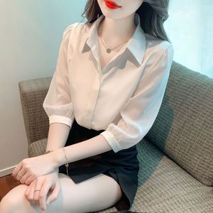 Kemeja <span class=keywords><strong>Chiffon</strong></span> Wanita Putih Musim Panas Profesional <span class=keywords><strong>2026</strong></span> Model Baru Kerah Polo Berkualitas Tinggi - Product Image 2