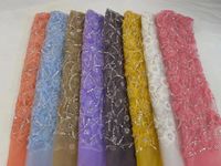 Tissu en dentelle perlée à prix raisonnable, design bleu, broderie 3D, tissu en dentelle à fleurs