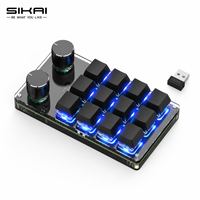 SIKAI 12-Tombol 2 Kenop Putar Nirkabel Macro Pad BT 2.4G USB-C RGB Pengontrol Pintasan yang Dapat Diprogram untuk Pengeditan Desain Pemrograman