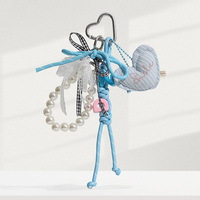 Breloque de sac personnalisée Kawaii en forme de cœur, porte-clés, pendentif en paracorde avec nœud, perle et dentelle, OEM, faible MOQ, vente en gros, accessoire pour jeune fille