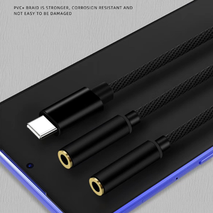 数字印刷电路板编织二合一C型音频分离器电缆USB C至双<span class=keywords><strong>3</strong></span>.5毫米母耳机笔记本电脑适配器 - Product Image 3