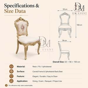 Chaise de mariage de luxe en bois sculpté à motifs floraux, chaise de banquet rembourrée pour événements hôteliers, location événementielle et vente en gros - Product Image 2