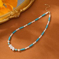 2026 Natural Turquoise Beaded Choker Handmade Heishi Freshwater Baroque Pearl Aquamarine 18K Gold Plated Stainless Steel Women's