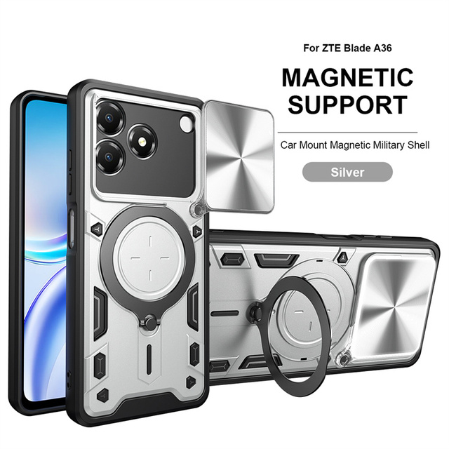 Heavy Duty Shockproof Case for ZTE Blade A36/Blade A76/nubia Air Magnetic Ring Holder Stand, Slide Camera Cover Full Protection