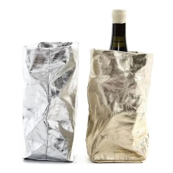 OEM personalizado fazer fantasia metálica mini lavável kraft papel único vinho garrafa presente saco com folha de ouro