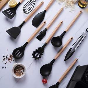Wholesale 12 Pcs Kitchenware Silicone Cooking <b>Kitchen</b> <b>Utensil</b> <b>Set</b> with Wooden Handle - Product Image 4