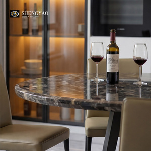 Set di Tavoli da Pranzo Rotondi in Marmo di Quarzo Fumé, Arredamento di Lusso con Pietre Preziose <span class=keywords><strong>per</strong></span> Hotel e Ville - Product Image 5