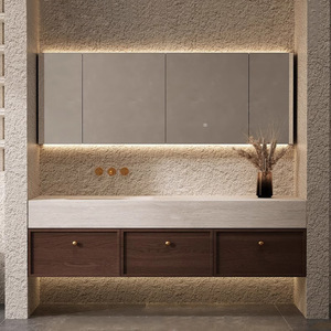 Medieval style slate hot-bent integrated basin solid wood bathroom cabinet hand washbasin washstand bathroom - Product Image 3