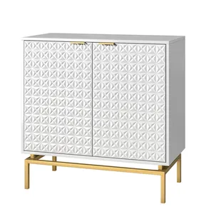 <span class=keywords><strong>Buffet</strong></span> de salon de style moderne du milieu du siècle, armoire haute en <span class=keywords><strong>bois</strong></span> avec base en métal, portes décoratives à motifs en relief - Product Image 2