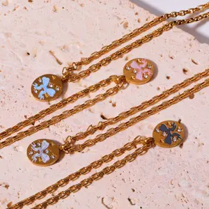 2024 baru modis buatan tangan dicat kupu-kupu dilapisi liontin wanita kalung perhiasan mode kalung diskon besar produk untuk hadiah