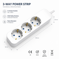 Regleta de Enchufes con 3 Tomas y Cable de Extensión de 1.5m, Enchufe Europeo, Cumple con el Estándar CEROSH, para Uso en Hogar y Oficina