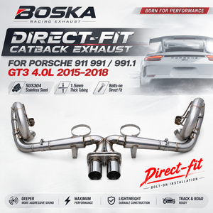 ท่อไอเสียแบบตรงรุ่นสำหรับ Porsche 911 991/991.1 GT3 4.0L ปี 2015-2018 Boska ผลิตจากสแตนเลส 304 หนา 1.5 มม. แบบ Bolt-on - Product Image 1