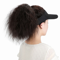 Perruque synthétique bouclée crépue fantaisie de 16 pouces, couleur noir naturel, cheveux volumineux avec sangles réglables et bonnet de perruque