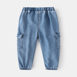 Nouveau printemps garçons Style coréen à la mode mi-taille Denim <span class=keywords><strong>pantalon</strong></span> décontracté coton doux Style droit couleur unie pour les enfants - Product Image 4
