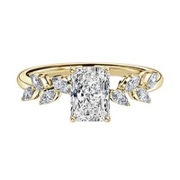 Bague de fiançailles en or massif 10K 14K 18K avec diamant de laboratoire taille radiant 2 carats et pierres latérales en forme de feuille marquise, certifiée IGI CVD/HPHT