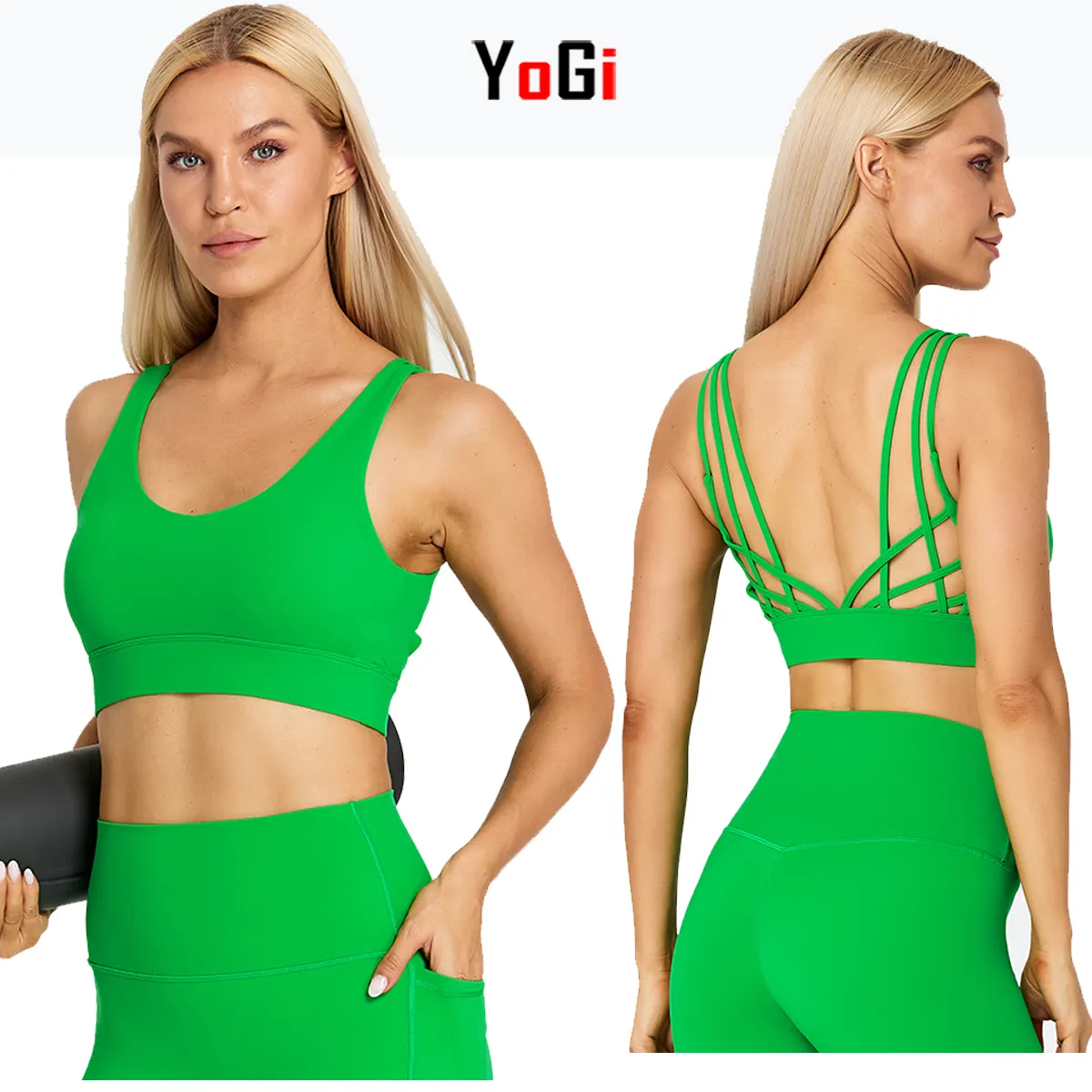 2022 New Hot Athletic Yoga Fitness Active Wear Women Green Thin Strap Backless Cross Beautiful Open Back Sexy Sports Bra