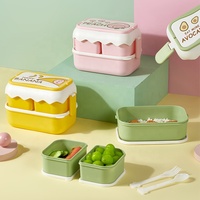 Boîte à lunch mignonne à motif de fruits avec double couvercle de conservation, couvercles de bento pour micro-ondes, en plastique de haute qualité, individuelle, pour étudiants et voyages