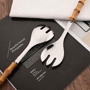 Juego de Cubiertos de Acero Inoxidable al por Mayor con Diseño de Mango de Bambú para Servir Ensaladas, Tenedores y Cucharas para Hoteles y Restaurantes - Product Image 4