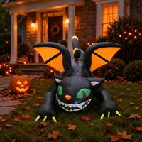 Chat noir gonflable de 6 pieds pour Halloween avec ailes de chauve-souris, yeux rouges LED, étanche IP44, décoration extérieure pour jardin