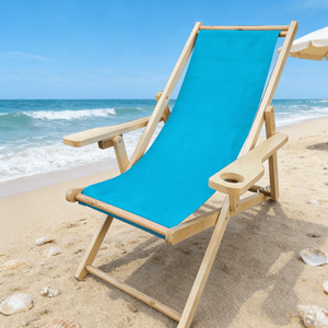 Fauteuil de <span class=keywords><strong>terrasse</strong></span> confortable avec porte-gobelet, dossier réglable, en <span class=keywords><strong>bois</strong></span> de hêtre, pour les vacances à la plage, les loisirs, vente directe du fabricant - Product Image 1