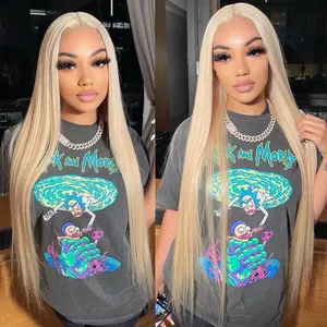 Blonde Hair Wigs Vendor,180% Density 613 Brazilian Human Hair 5x5 HD Lace Closure Wig,Cuticle Aligned 13x4 Swiss Lace Frontal