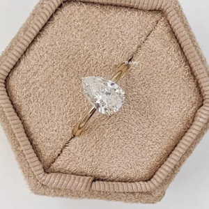 GRA 3CT armut kesim moissanit nişan yüzüğü 14K sarı altın alyans kadınlar için gözyaşı damlası tektaş söz elmas yüzük - Product Image 1