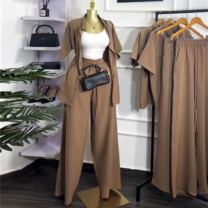 Ropa de <span class=keywords><strong>Mujer</strong></span> Estilo Europeo Americano, Verano, Nueva Camisa Casual Holgada con Solapa, Pantalones Anchos - Product Image 1