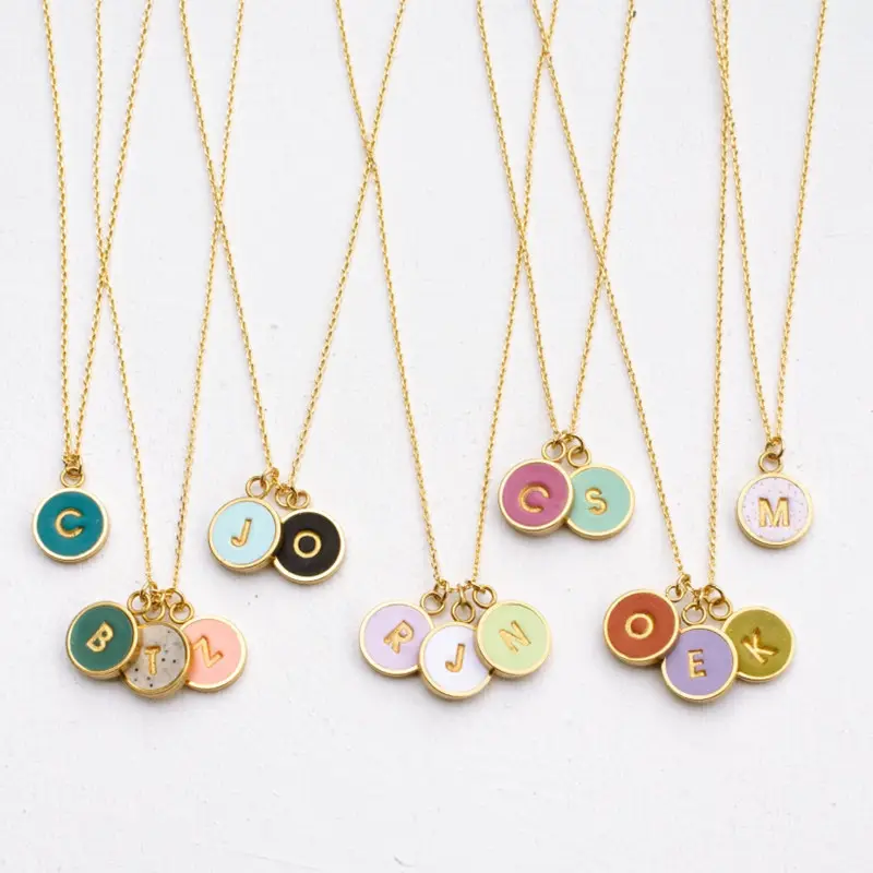 Custom Stainless Steel 18k Gold Plated Enamel Candy Color 26 Initial Letter Pendant Charms For Jewelry Making Necklace Earrings