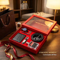 Coffret Cadeau Luxe Homme 7 Pièces : Montre, Portefeuille, Ceinture, Stylo, Porte-clés, Boutons de Manchette – Personnalisation Logo Doré – Idéal Cadeau d'Affaires et d'Entreprise