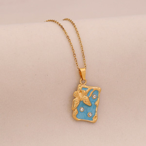 Multicolor Oil-Drop Butterfly Pendant Necklace Stainless Steel Collar <b>Chain</b> Fashionable Cross-Border Jewelry Main Zircon <b>Copper</b> - Product Image 2