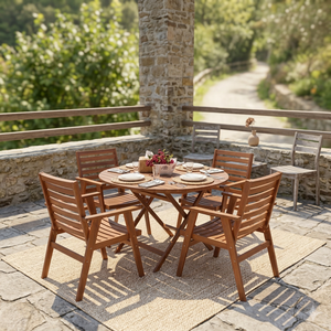 Teak Wood Garden Dining Set 4 Seater Outdoor <b>Patio</b>-Modern Teak Wood Outdoor <b>Round</b> Dining Set <b>Patio</b> <b>Table</b> Chairs <b>for</b> Villa Hotel - Product Image 2
