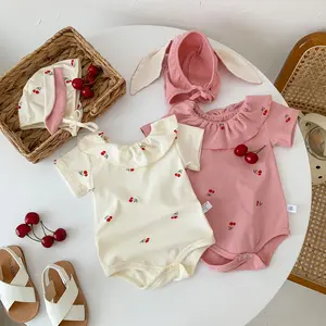 Ropa infantil de verano Mameluco de conejito estampado de manga corta Mameluco de algodón para bebé recién nacido con sombrero de conejo