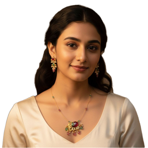 Customized Wholesale High Quality Alloy Matte Gold Plated Zircon Pearl Women's Temple Necklace Earrings Set Ethnic Wedding <b>Gift</b> - Product Image 1