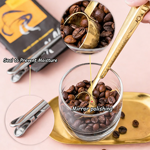 Cuchara de café multifuncional creativa de acero inoxidable con clip sellador y mango largo para leche en polvo, café, té y aperitivos para bebés, al por mayor - Product Image 2