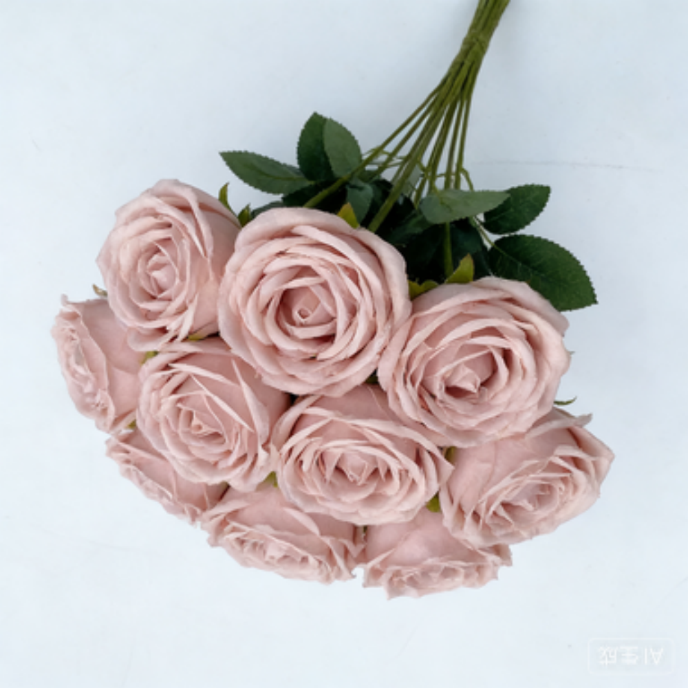 bouquet 9 têtes rose 47cm rose d'automne