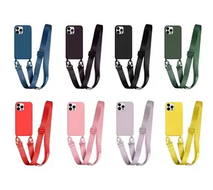 斜挎硅胶手机套挂绳项链，适用于iPhone 13 12 Fundas Para Celulares 14 15硅胶外壳，带肩带