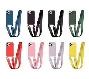 Crossbodyซิลิโคนโทรศัพท์สร้อยคอเชือกเส้นเล็กสําหรับiPhone 13 12 Fundas Para Celulares 14 15 กรณีซิลิโคนพร้อมสายสะพาย