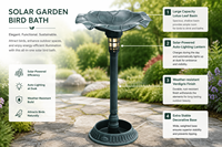 Estación de Baño para Pájaros Solar Tres en Uno con Comedero Pintado, Jardinera Inferior, Luz LED y Decoración de Jardín Exterior Resistente a la Intemperie