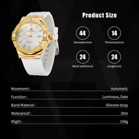 Montre mécanique pour homme FORSINING, bracelet en silicone bleu 24 cm, étanche, lumineuse, sportive, pour homme, décontractée, pour le travail