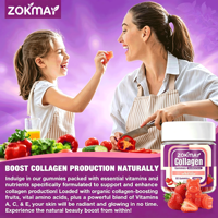 Gummies de collagène sans sucre pour adultes, pour femmes et hommes, avec protéines, biotine, vitamines C et E, collagène hydrolysé, pour la beauté et le soutien immunitaire